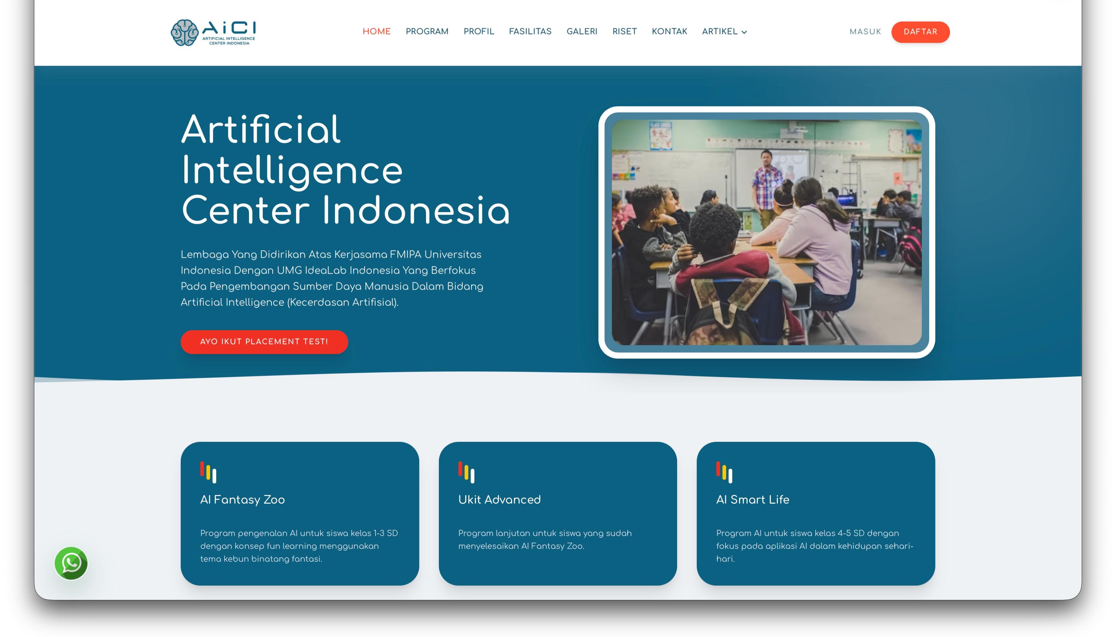 AiCI public website dan hero landing page