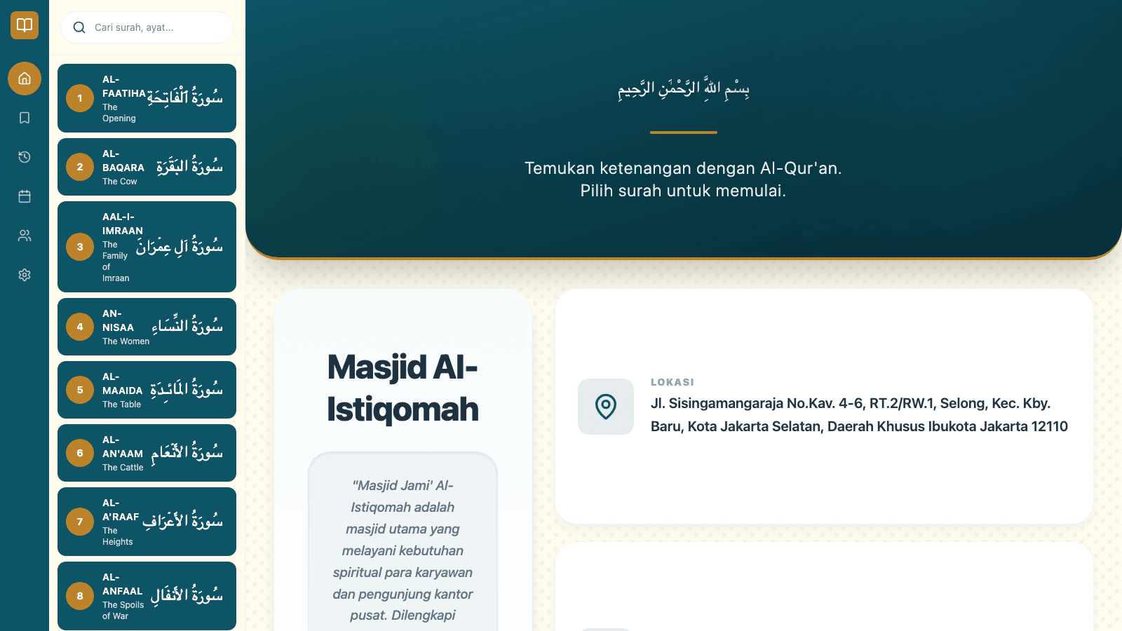 Tampilan aplikasi web Al Quran