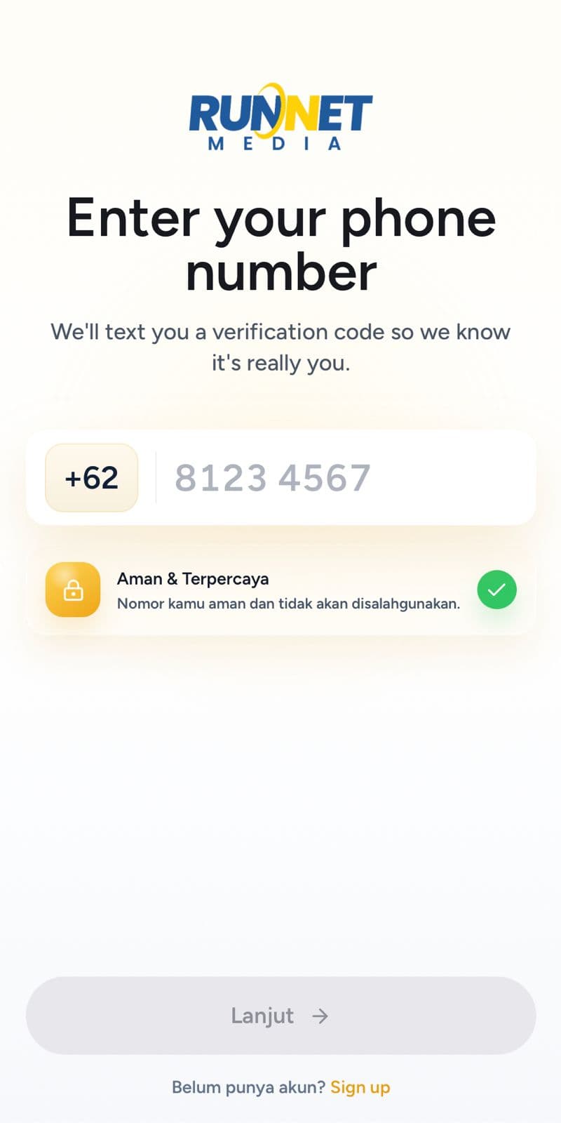 Tampilan onboarding Runmembership